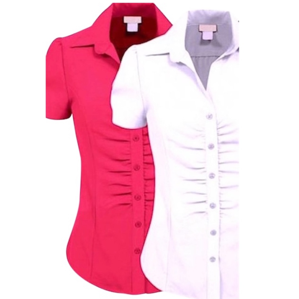 Hot Pink Ruched Button Down Top Blouse